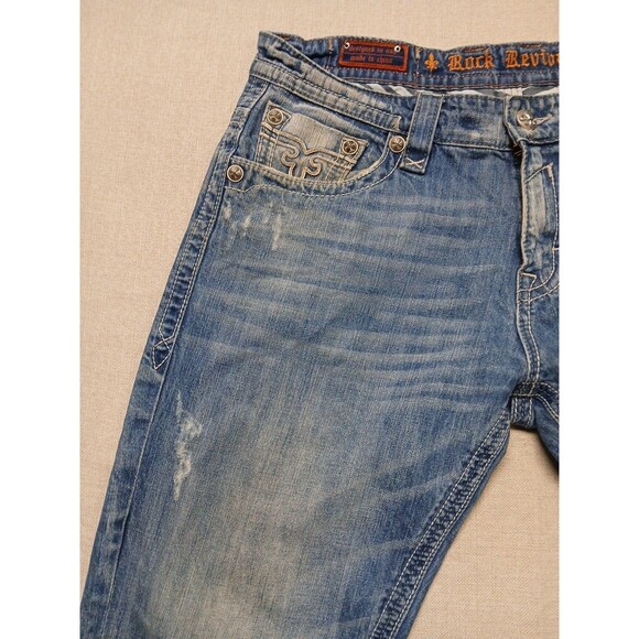 Rock Revival Men's VICTOR Straight Denim Jeans Size 36 Light Wash Distressed - Picture 3 of 16